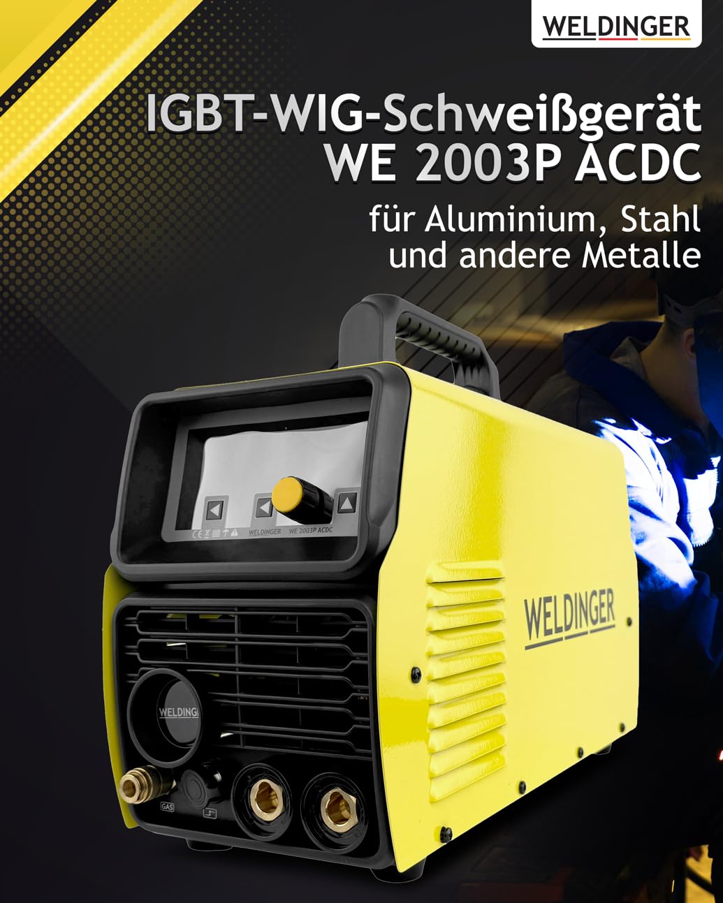 WELDINGER WIG-Schweißgerät WE 2003P ACDC - Inverter HF-Zündung zum Schweißen von Aluminium 2T/4T Puls auch MMA 5 Jahre Garantie