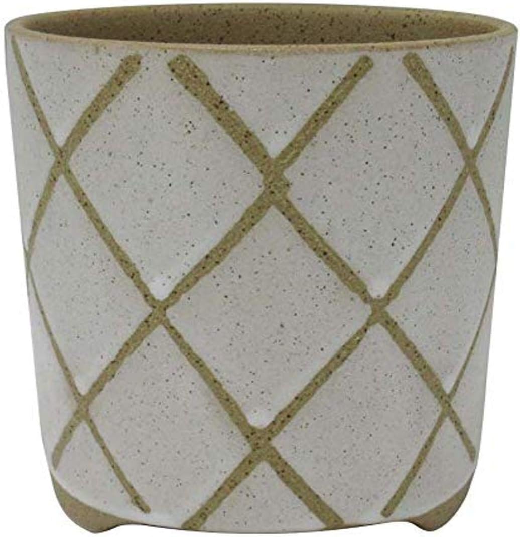  Brand – Stone & Beam Medium Windowpane Footed Stoneware Planter, 7.9"H, Arabesque : Patio, Lawn & Garden