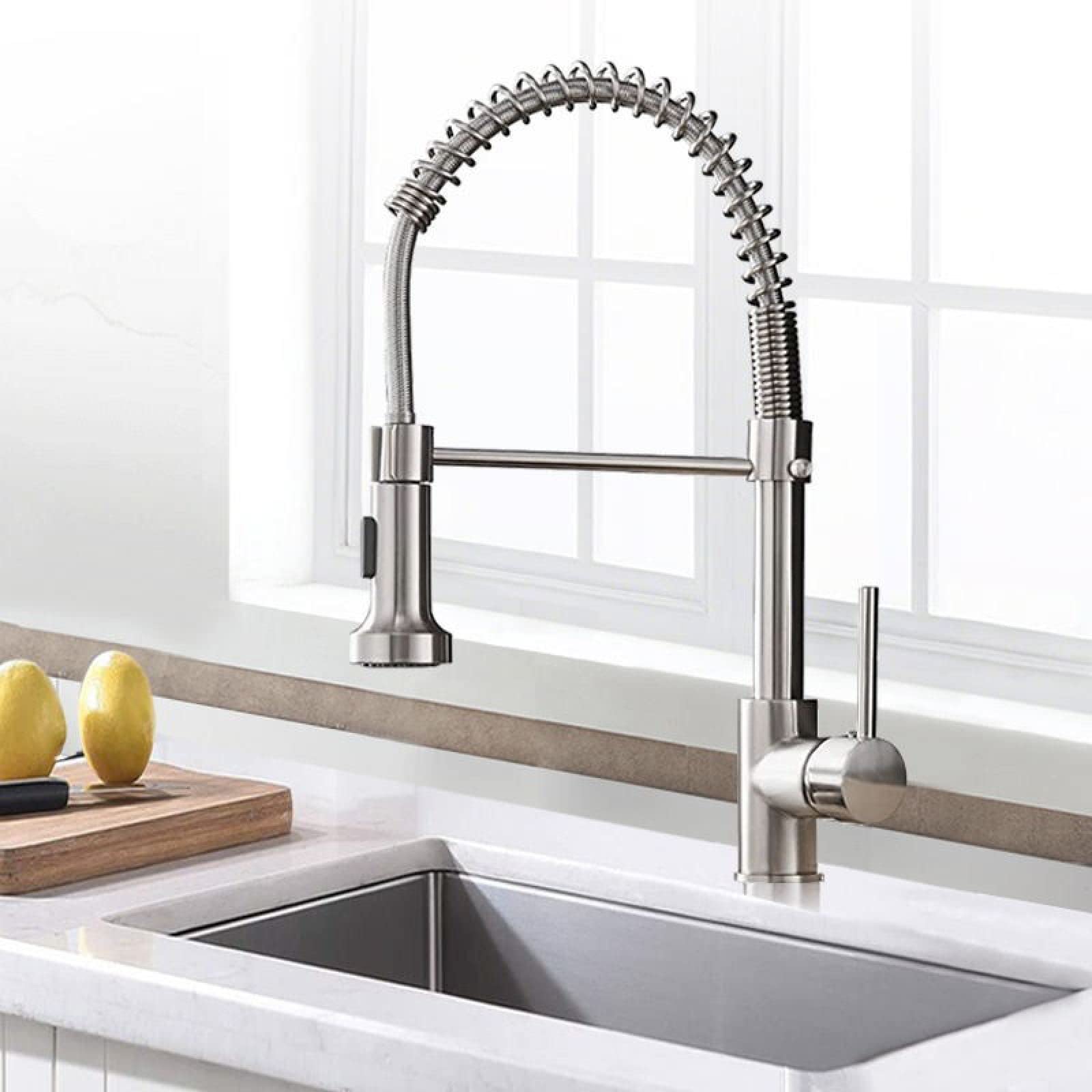 Fanjubei Brushed Kitchen Pull-Out Rotating Hot And Cold Water Basin Faucet,