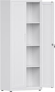 Aktenschrank, abschließbarer Mehrzweckschrank mit 3 höhenverstellbaren Einlegeböden, Stahl-Büroschrank mit 2 Türen, Weiß, 181.5×75×40 cm