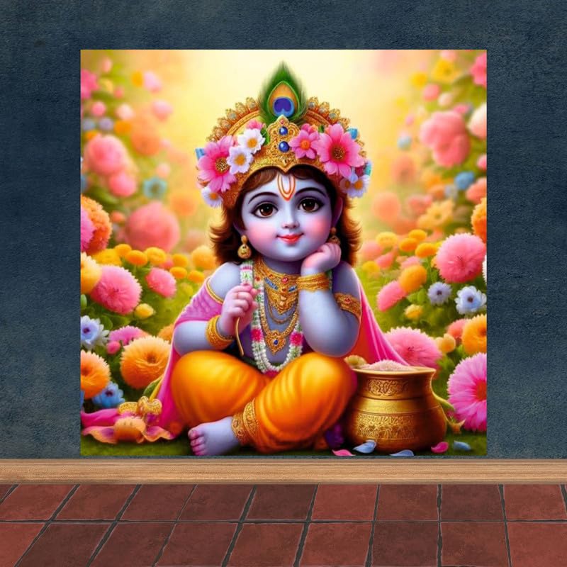 Image of British Terminal Cute little Bal Gopal Baby God Krishna| Kanha Ji | Laddu Lord Makhan Chor Painting Religious Poster for Pregnant Women for wall (matt thin vinyl,sticker,multicolor,unframed)| bj97