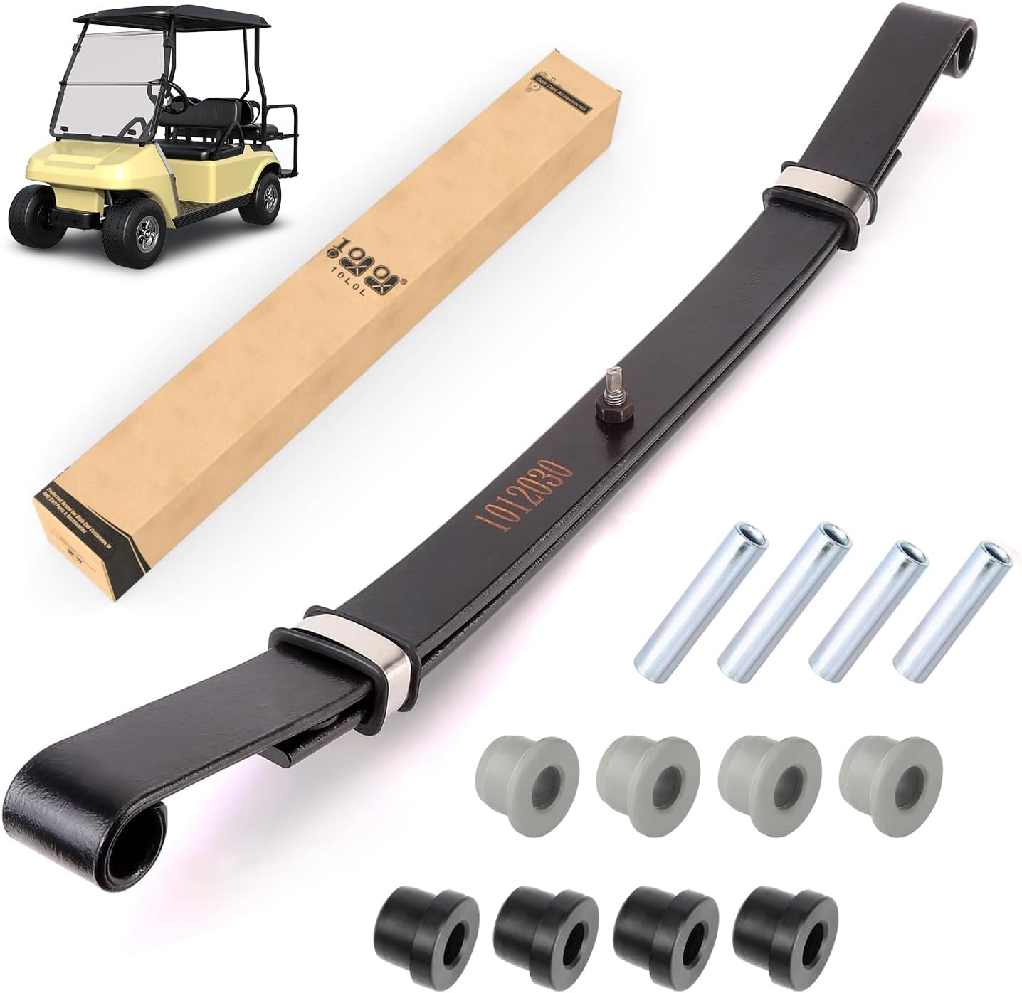 10L0L 103628801 Golf Cart Heavy Duty Front 2-Leaf Spring Kit with Bushings & Sleeves for Club Car DS 1981-Up and Precedent 2004 Up & Tempo & Onward 2017-Up Gas Electric Models, OEM 1012030,1015108