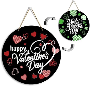 Valentines Day Door Decorations St Patricks Day Decorations Reversible Valentines Wreaths for Front Door Hanger Wall Sign Shamrock Heart Hanger Decor for Home Office Porch Outdoor