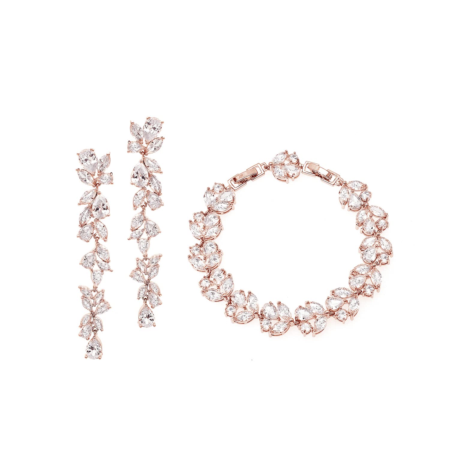 Vetieeimo Bride Bridal Jewelry Set for Wedding Prom Long Blue Earrings Bracelet Set for Women Homecoming Pageant Anniversary