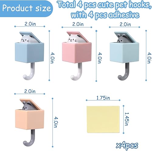 Miniatura 5 de Juome Lindo gancho para llaves de gato, 4 ganchos adhesivos para decoración de pared, ganchos de gato para abrigo, bolsa, sombrero, toalla, ganchos
