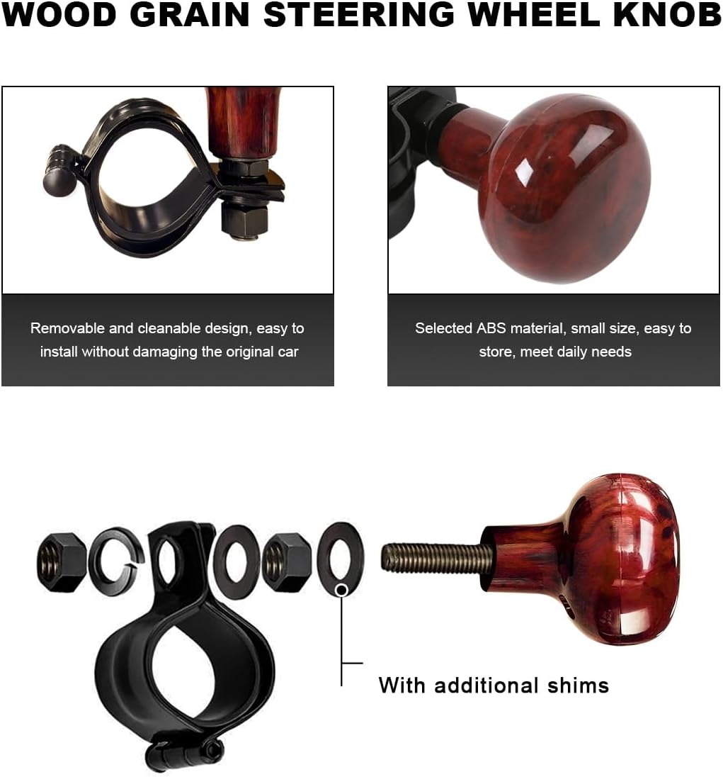 Woodgrain Steering Wheel Spinner Knob, Smooth Turning Assist Grip Ball Driving Power Handle Spinner, Universal Steering Wheel Knob for Car Semi Truck Tractor Boat (Wood)