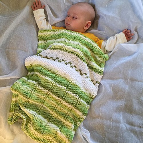 Hand Knit Baby Blanket, Baby Cocoon,100% Cotton, Green and White