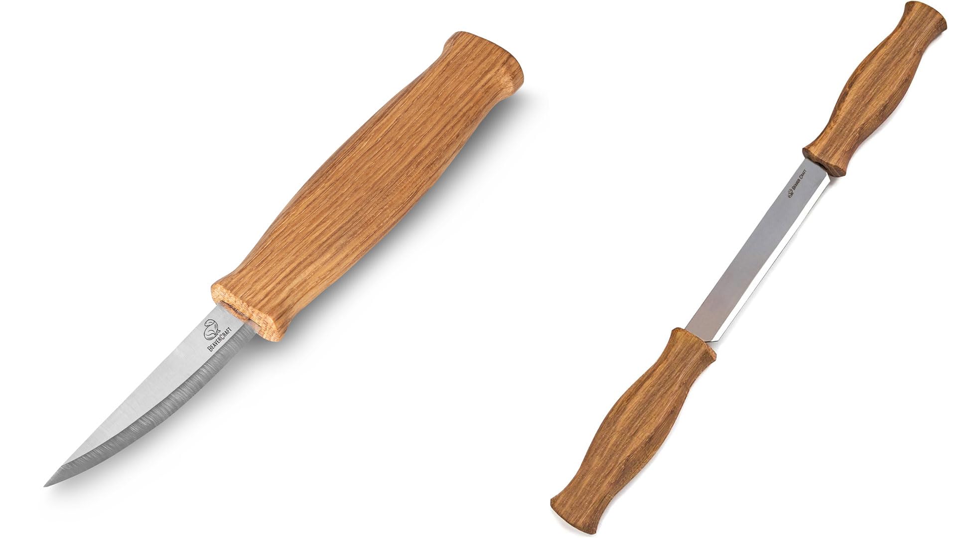 BeaverCraft Schnitzmesser C4 (8cm) mit Zugmesser DK1 (11cm) – 2-in-1 Schnitz-Set aus Kohlenstoffstahl: Allround-Schnitzmesser C4 plus gerades Zugmesser DK1 zum Entrinden & zügigen Holzabtrag