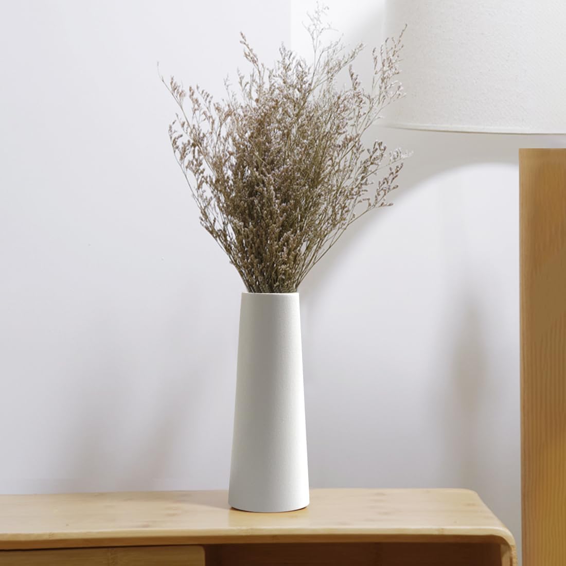 Simple Modern White Ceramic Vase - 10 Inch, Perfect for Pampas Grass, Rustic Table Centerpieces, Home Office Decor - Image 5