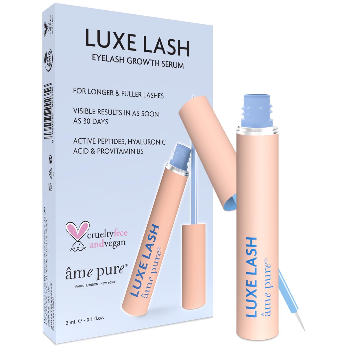 Ame Pure LUXE LASH Wimpernserum – Wimpern Serum für Wachstum und Dichte – Wimpernwachstum Booster für beeindruckend volle lange Wimpern - Sagen Sie dünnen Wimpern Lebewoh - 3ml