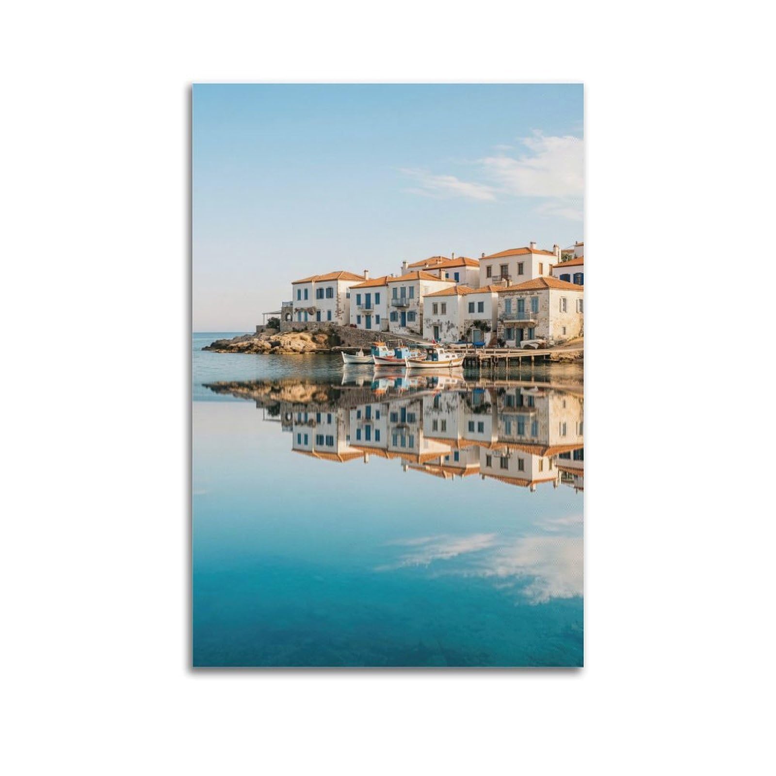 FQNYR Mediterranean Life Photo Water Reflection Poster Painting Canvas Wall Art Print20x30inch(50x75cm) Unframe-style