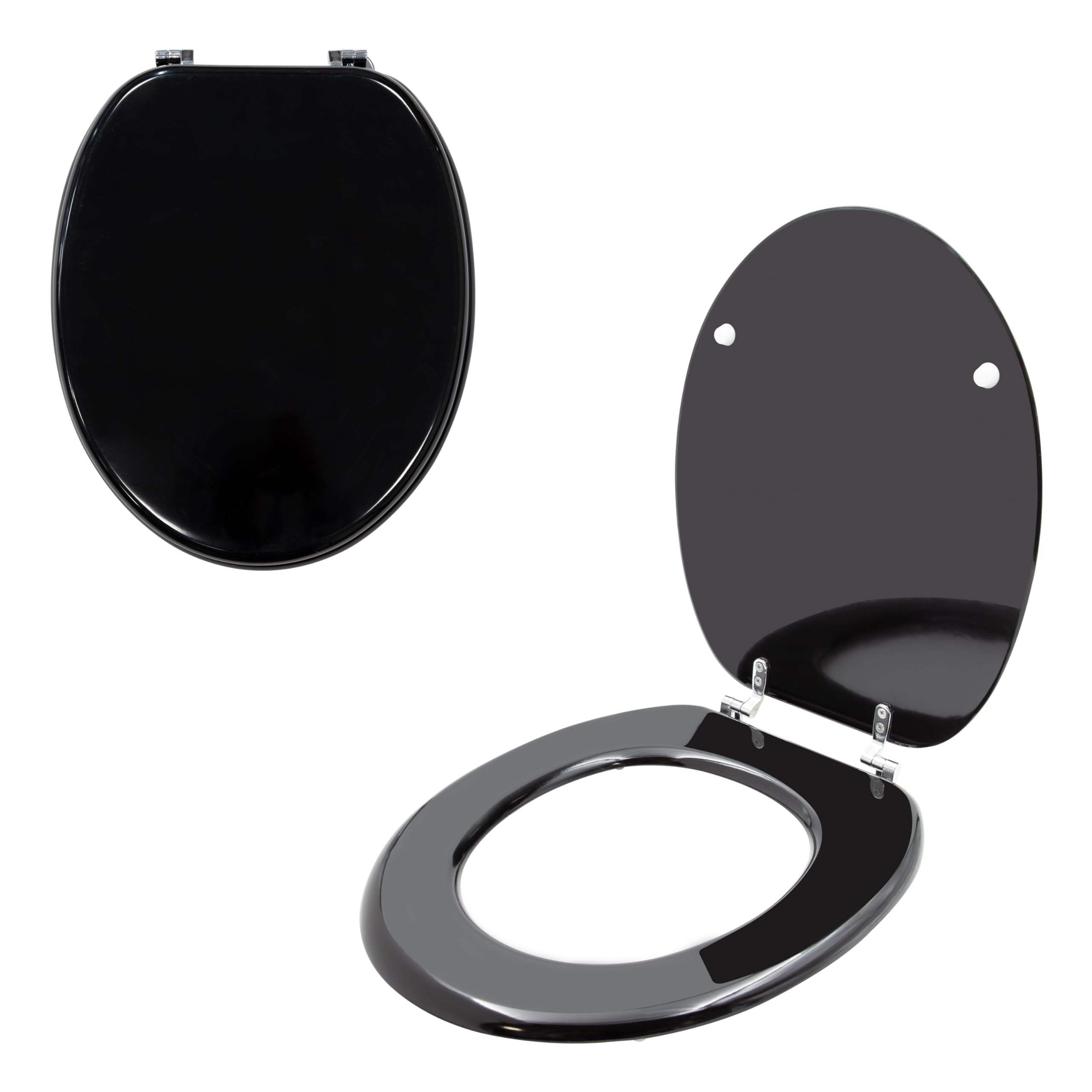 Anika Black Gloss 92559 Toilet Seat/Chrome Hinges/Easy Installation / 43Cm X 37.5Cm