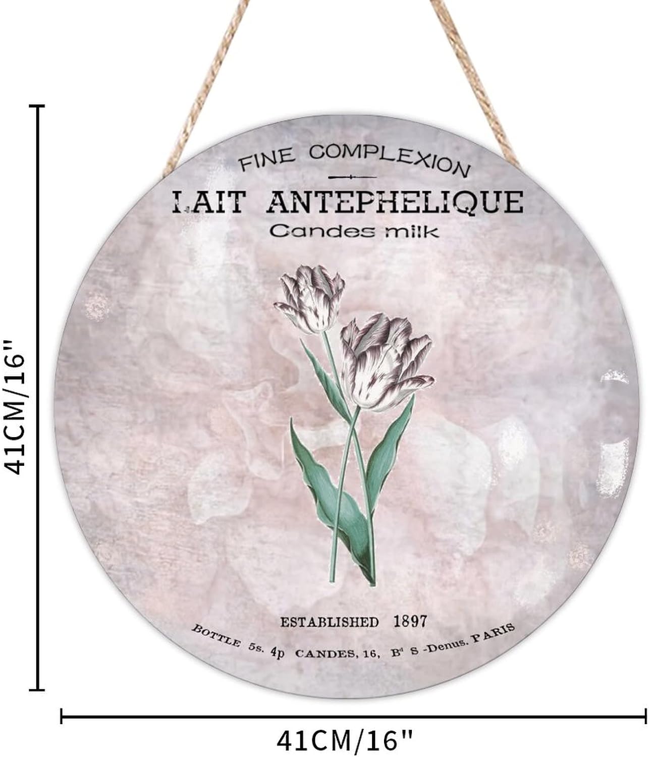 French Vintage Flower Wood Door Sign Rose Round Door Hanger Sign 16x16in Vintage Wall Hanging Sign Plaque Farmhouse Backyard Door Hanger Wall Decor Housewarming Gifts