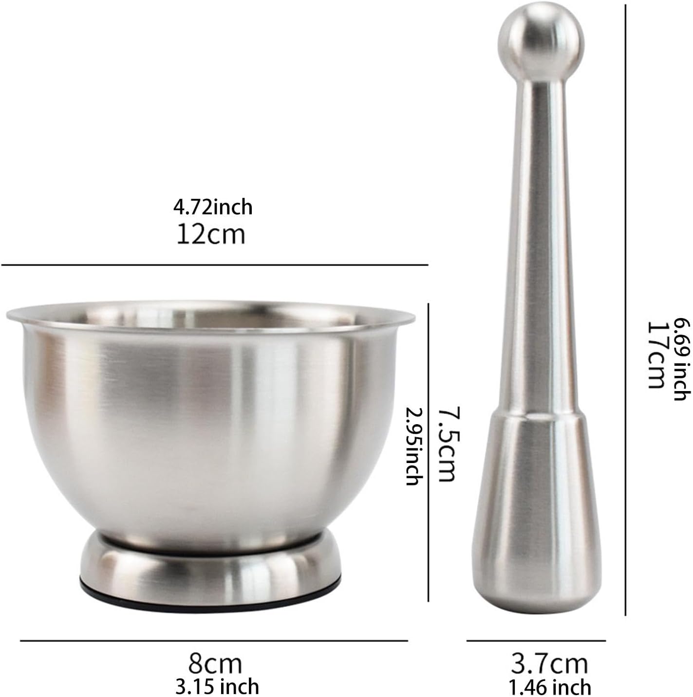 Pestle and Mortar Set for Grinding and Garlic with Stainless Steel Bowl