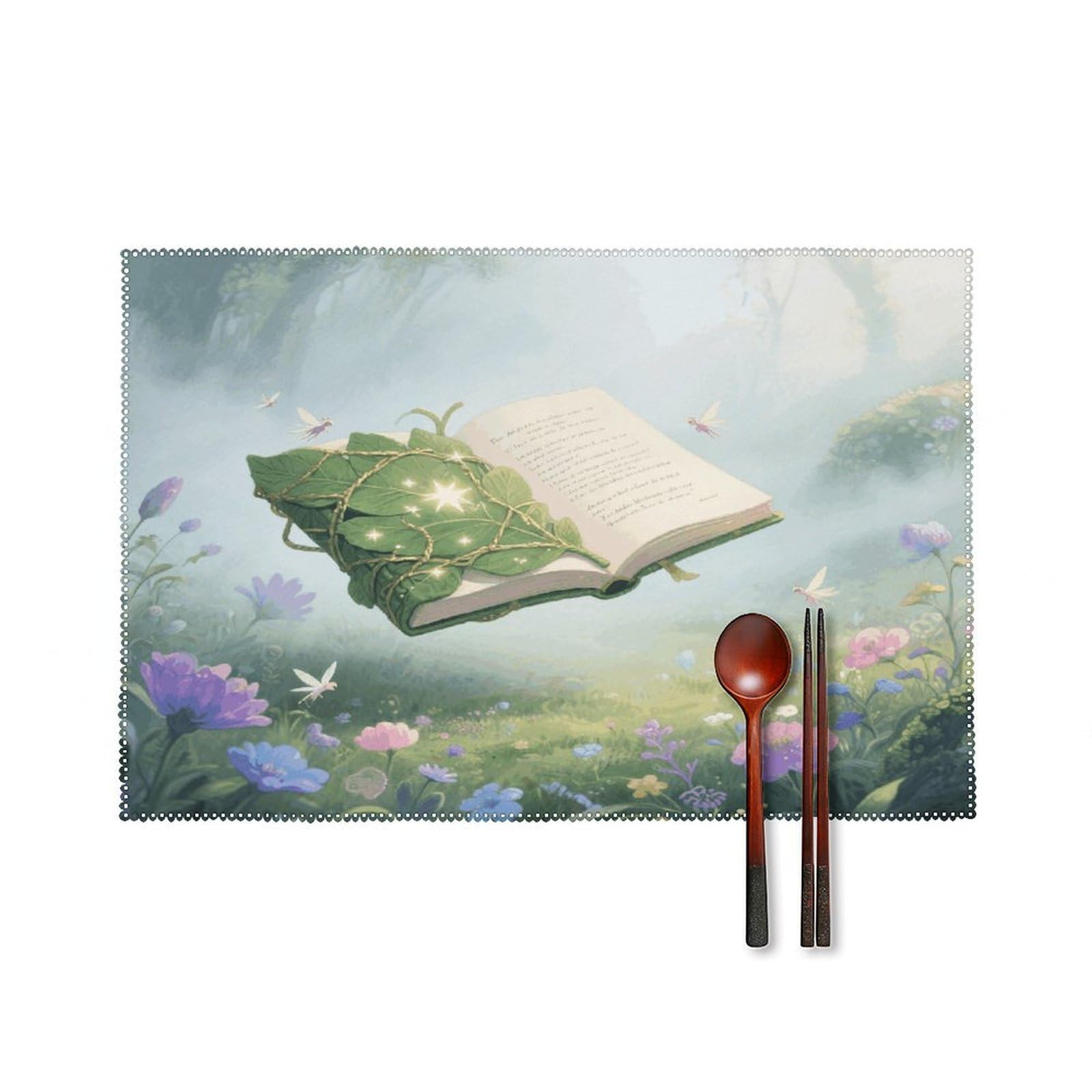 Fantasy Books Placemats Set of 4 Heat Resistant Non-Slip Place Mats for Dining Table Washable Placemat Wipeable Dining Table Mat Canvas Place Mats Dining Table Decor