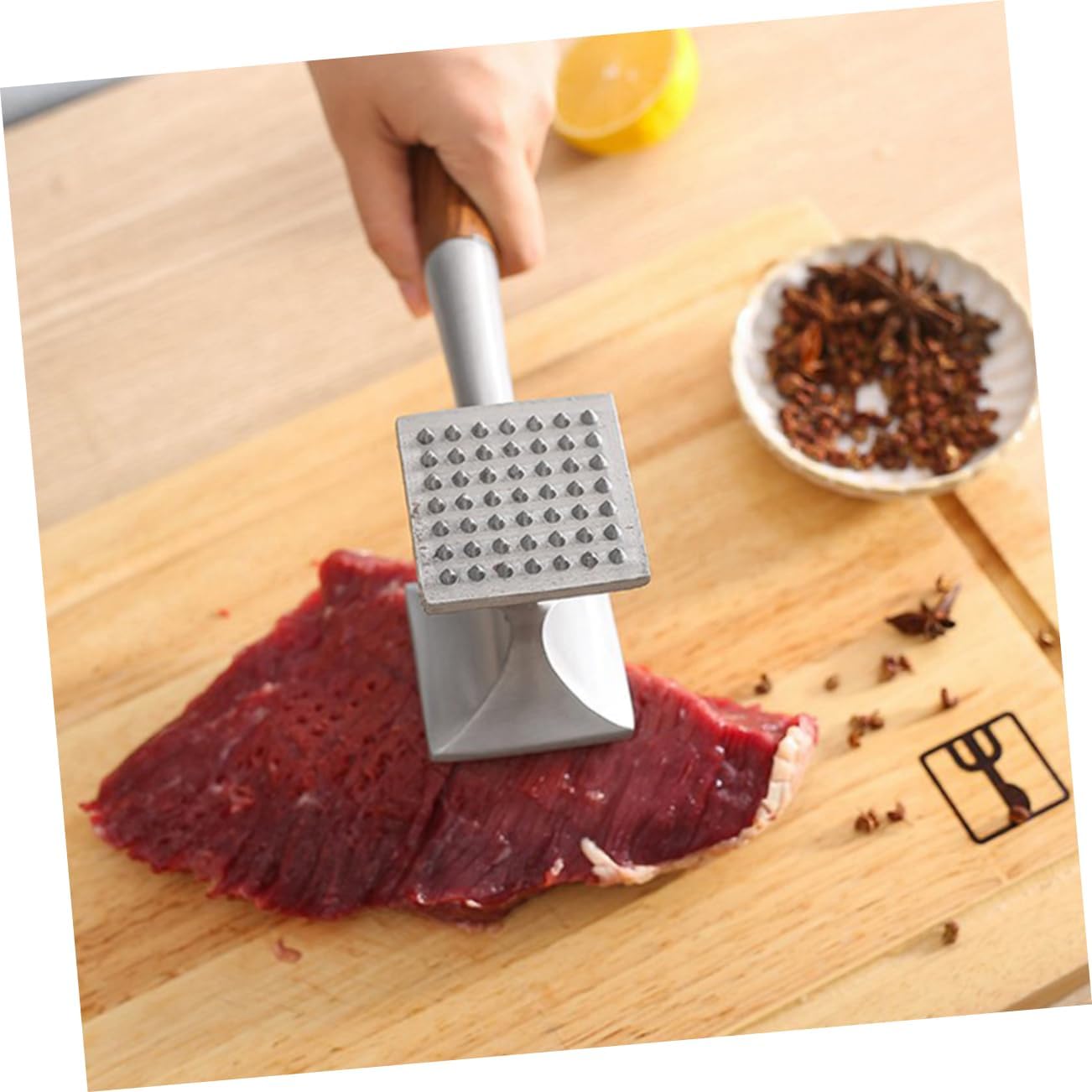PRETYZOOM Multifunctional Pine Meat Hammer Heavy Duty Meat Mallet Tool Grip Handle for Arthritis