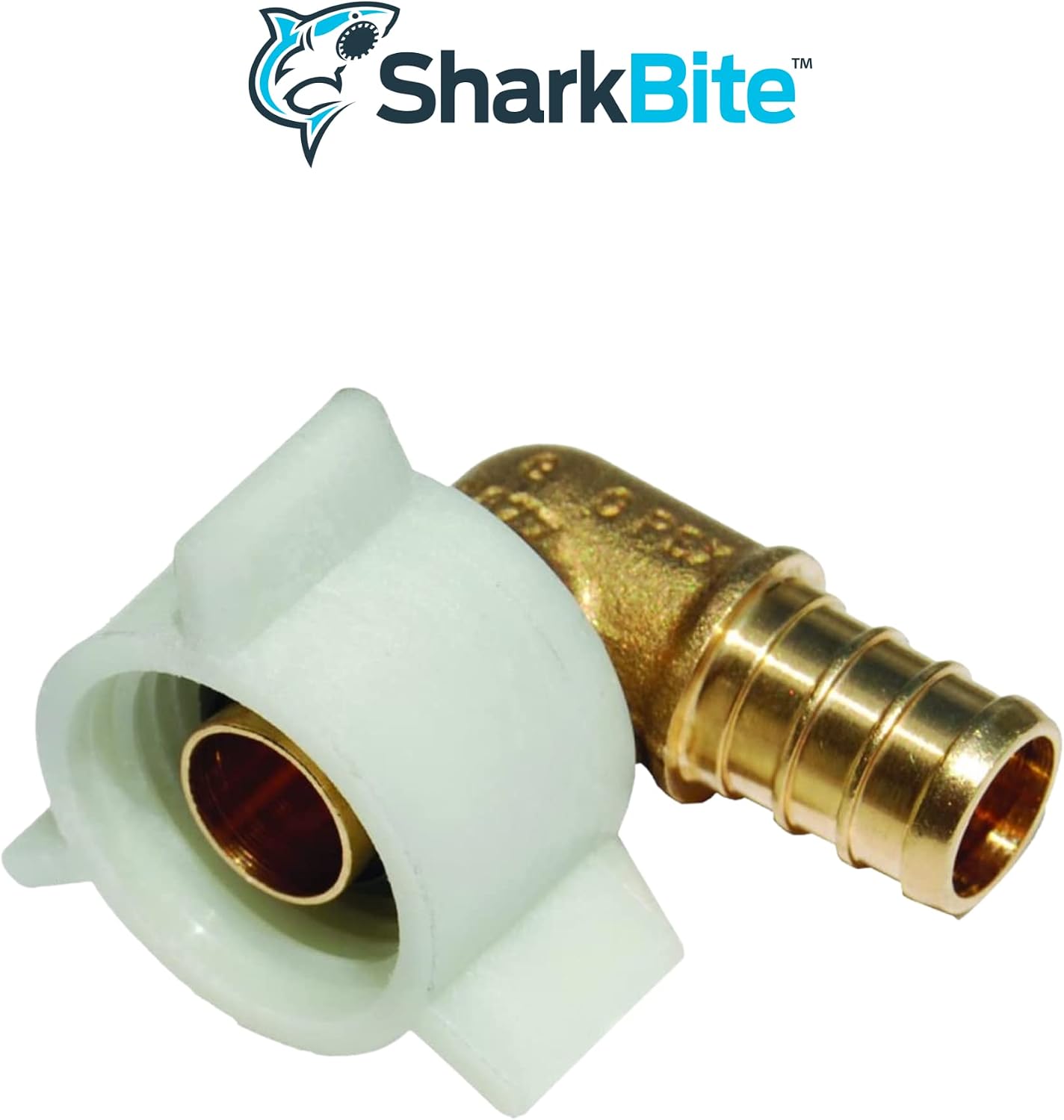 SharkBite 3/8 Inch x 1/2 Inch NPSM Crimp 90 Degree Swivel Adapter Elbow, Pack of 10, Brass Plumbing Fitting, PEX Pipe, PE-RT, UC531LF