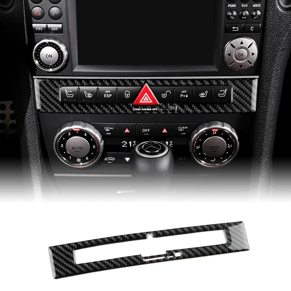 Giopsq Black Carbon Fibre Car Center Multifunctional Button Box Sticker For Mercedes-Benz Slk 2004-2010, Decorative Interior Accessory/Black/A