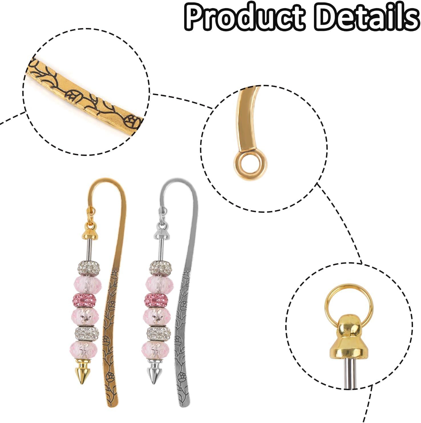 24 Pcs Beadable Bookmarks Metal Hook Bookmark Hairpin Beadable Keychains Bars Beaded Keychain Making Kit for Book Lovers Office Supplies 3 Colors - Image 3