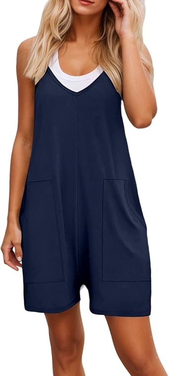 Wide Leg Jumpsuit for Women Rompers Summer Sleeveless Casual Loose Fit Jumpersuits Spaghetti Strap Short Overalls