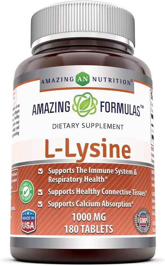 Amazing Formulas L-Lysine 1000mg Amino Acid Vitamin Tablets (Non-GMO,Gluten Free) - Commonly Used for Cold Sores, Shingles, Immune Support, Respiratory Health & More (180 Count (Pack of 2) : Health & Household