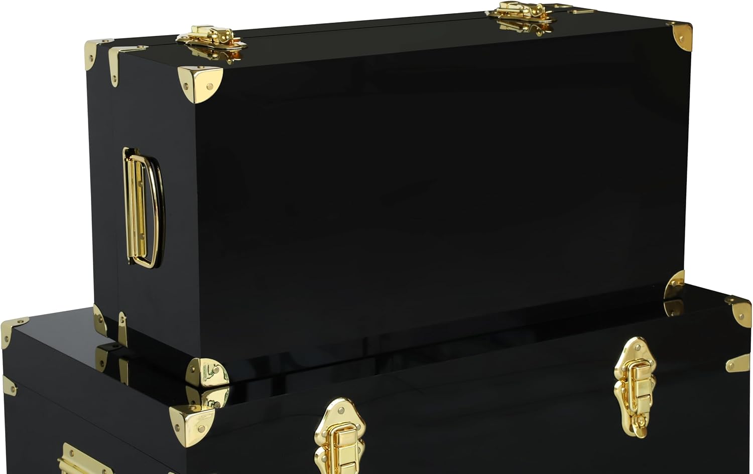 Vixdonos Acrylic Storage Chest Decorative Trunk Set of 2 Large Box College Dorm Organizer with Hardware Hasps and Handle for Home Deocr,23.7X14.2X9.5 Inches,Black - Image 3