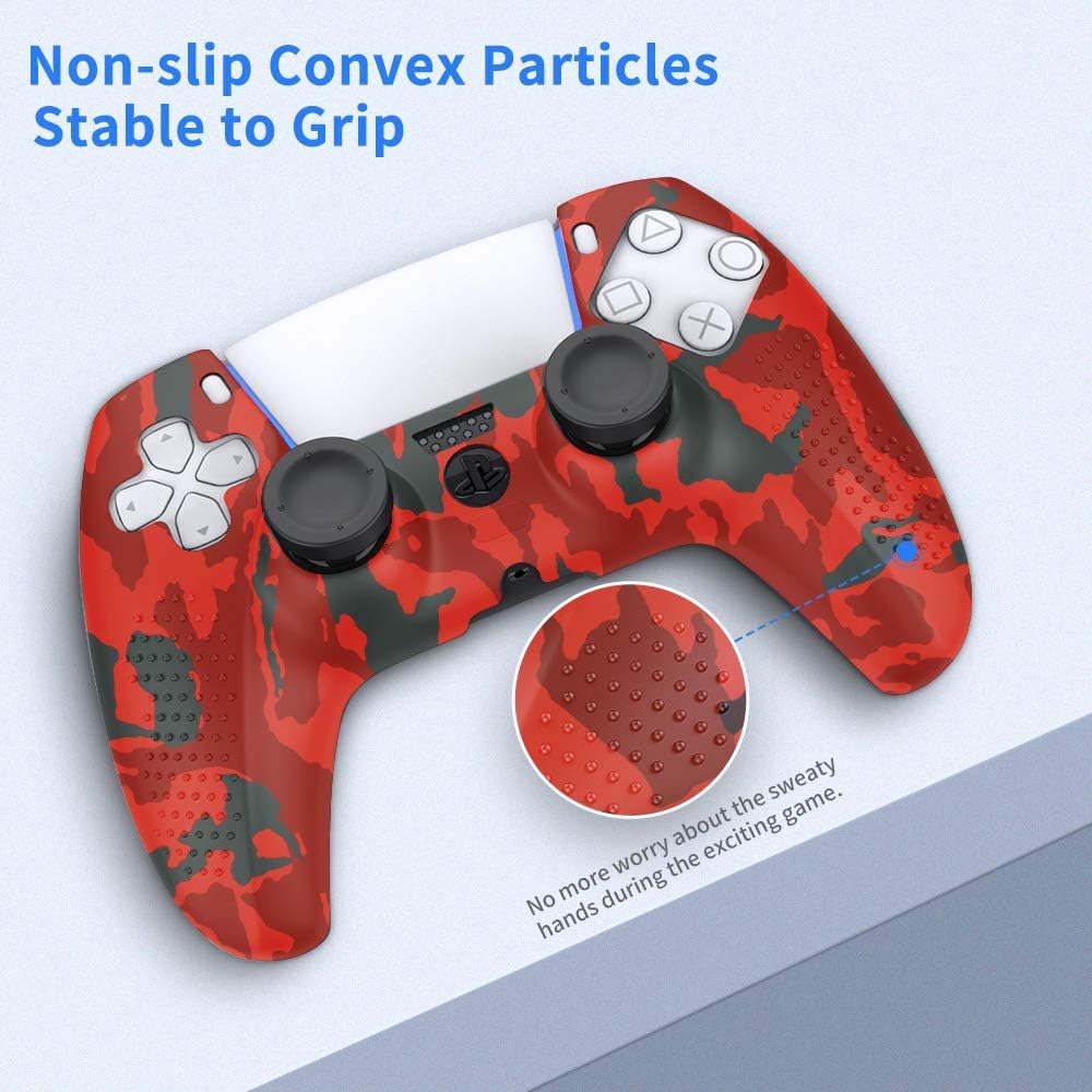 TiMOVO Cover for PS5 Controller Case Skin with 8 Thumb Grip Caps, Anti Slip Silicone Proetective Case for PS5 DualSense Wireless Controller, Red