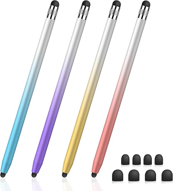 Mixoo Stylus Pen for ipad, 4pcs High Sensitivity Stylus Pens for Touch Screens, 2 in 1 Tablet Pen Compatible with iPhone/iPad/Samsung Galaxy/Tablet/Microsoft Surface and All Universal Touch Devices