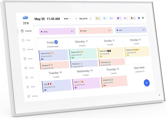 15.6 Inch Digital Calendar: Smart Digital Calendar Planner & Chore Chart, IPS FHD 1920x1080 Touchscreen Interactive Display for Family Schedules, Desk Stand Included, Wall Mountable - Share Photos/Videos
