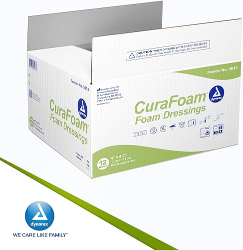 Miniatura 7 de Dynarex CuraFoam - Apósito de espuma, sin bordes, estéril, proporciona cuidado acolchado y húmedo de las heridas, 4 x 4.25 pulgadas, paquete de 120