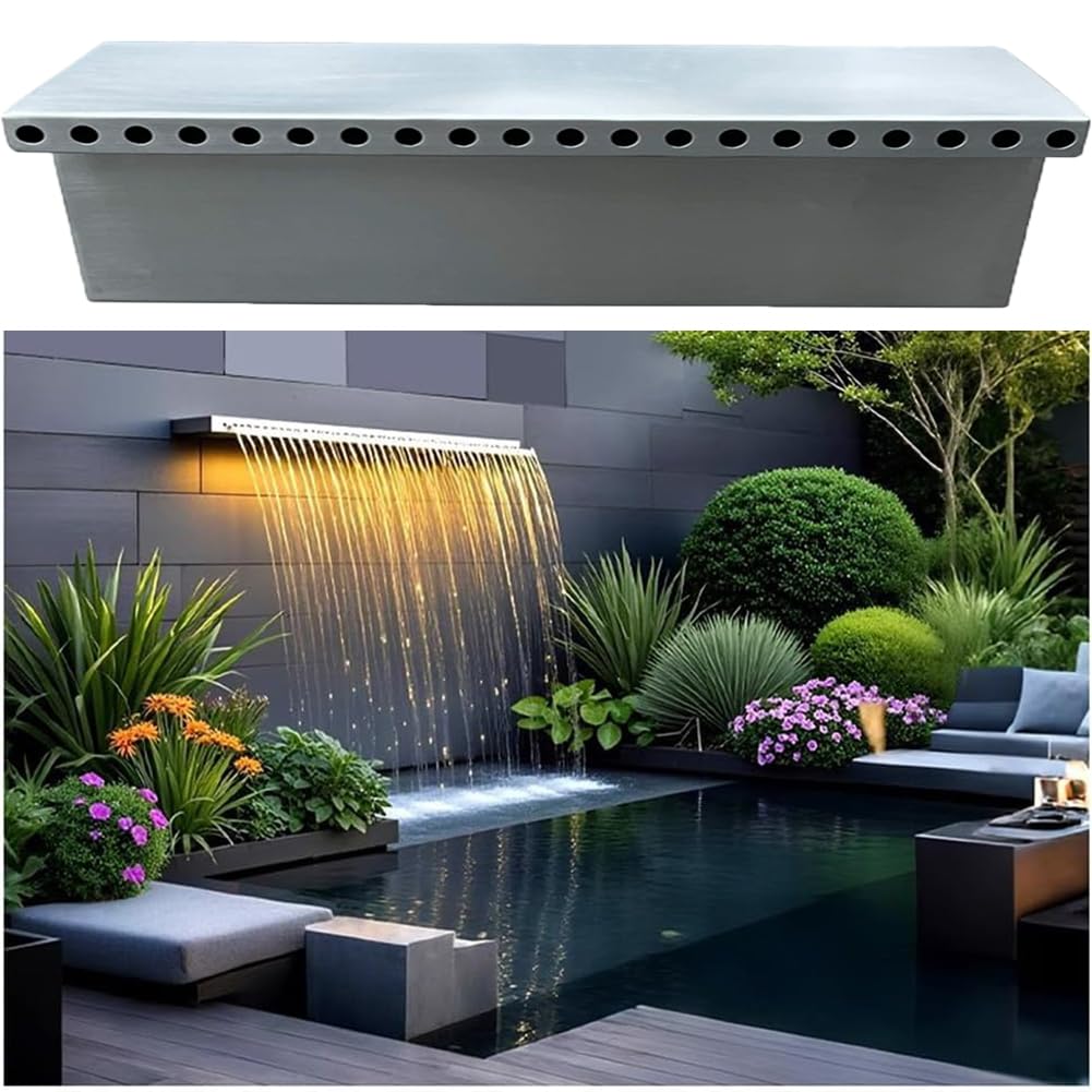 Générique Kit de Cascade avec déversoir en Tuyau ondulé pour extérieur, Cascade décorative argentée de 120 cm pour Bassin de Jardin, aménagement paysager et détente.