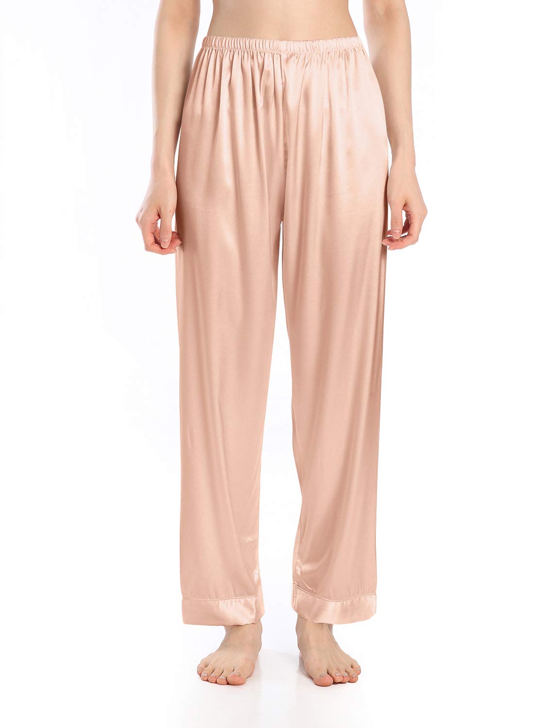 Wantschun Womens Satin Silk Sleepwear Pyjama Pants Nightwear Loungewear Pajamas Bottom Trousers Lounge Pants Champagne UK Size L