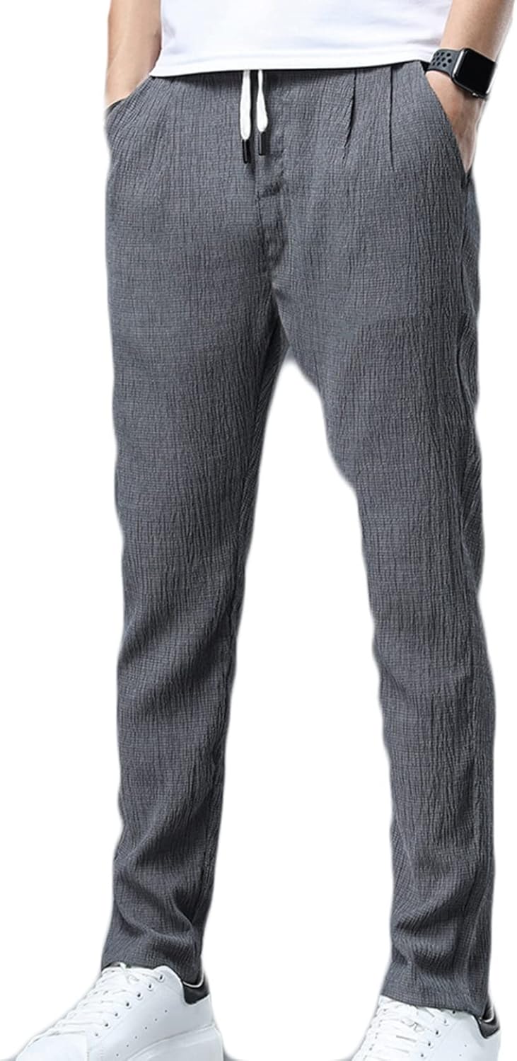 冷感ズボン メンズ デーパートパンツ 涼しい 薄手 アイスレーヨン ロングパンツ 細身 スリム カジュアル 無地 シンプル 長ズボン 夏用 通気 快適 ストレート フィット リラックス ウエストゴム調節 スポーツ 通信販売