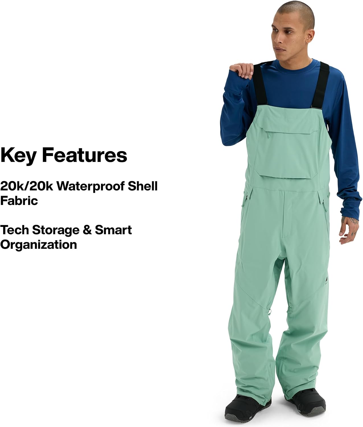 Burton Men’s Reserve 2-Layer Bib Pants – Waterproof Winter Snowboard Bib Pants – Perfect for Layering