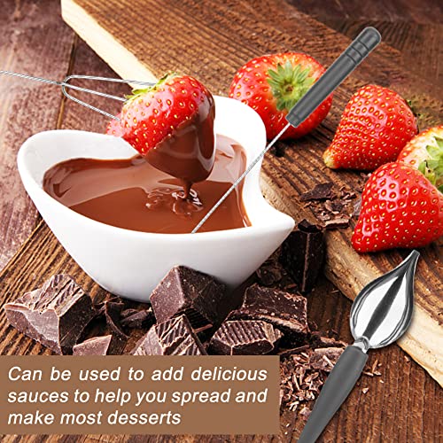 2 Pcs Drawing Decorating Spoon Set,3 Pcs Candy Dipping Tools Chocolate Dipping Fork Spoons Set Stainless Steel Chief Art Pencil For Decorative Candy Spoon(Silver+Grey) #TOP6