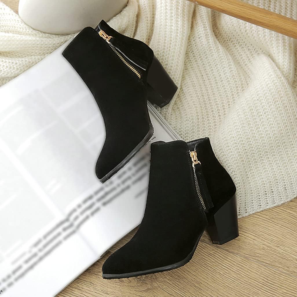 Shinelly Women Faux Suede Ankle Booties Block Boots Chunky High Heel