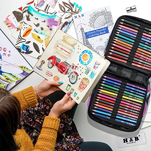 H & B Conjunto de 120 lápis de cor, kit de lápis de arte para colorir adultos, núcleo macio à base d