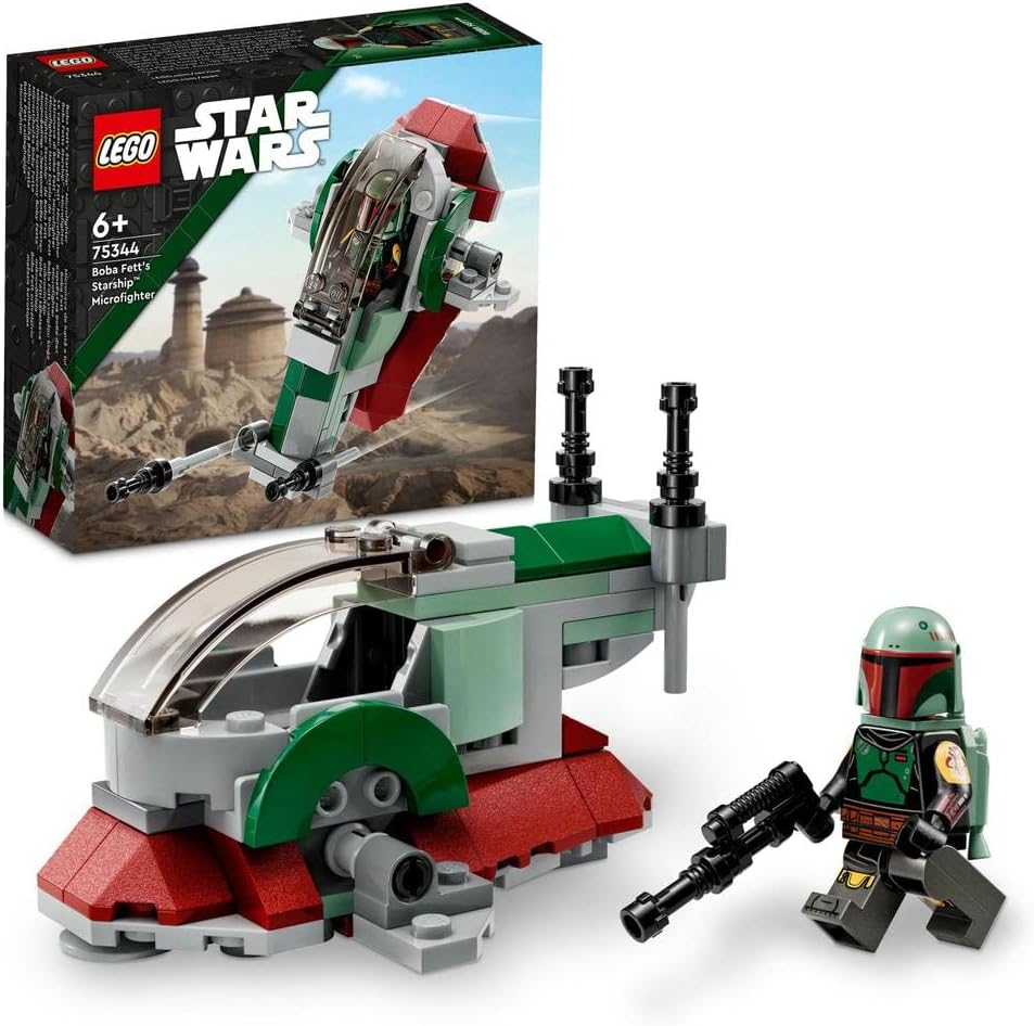 75344 Star Wars Boba Fett's Starship Microfighter, Buildable Toy Vehicle with Adjustable Wings and Flick Shooters, The Mandalorian Set for Kids