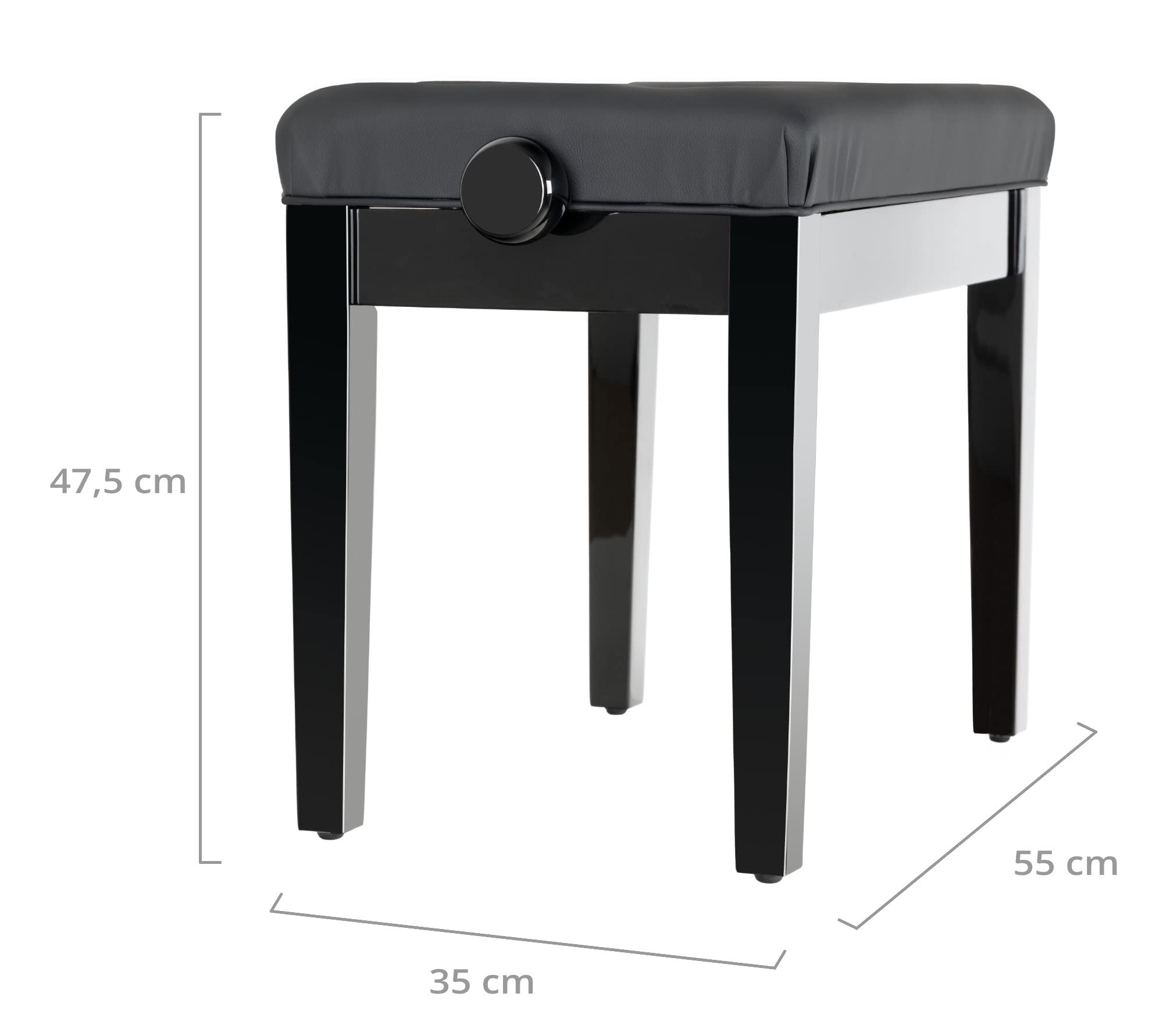 Classic Cantabile Pianobank Modell D - Hochwertige Pianobank - Schwarzes Polster aus Kunstleder mit Kapitonierung - Höhenverstellbar von 47,5-55,5 cm - 4-fache Kreuz-Mechanik - Schwarz Hochglanz