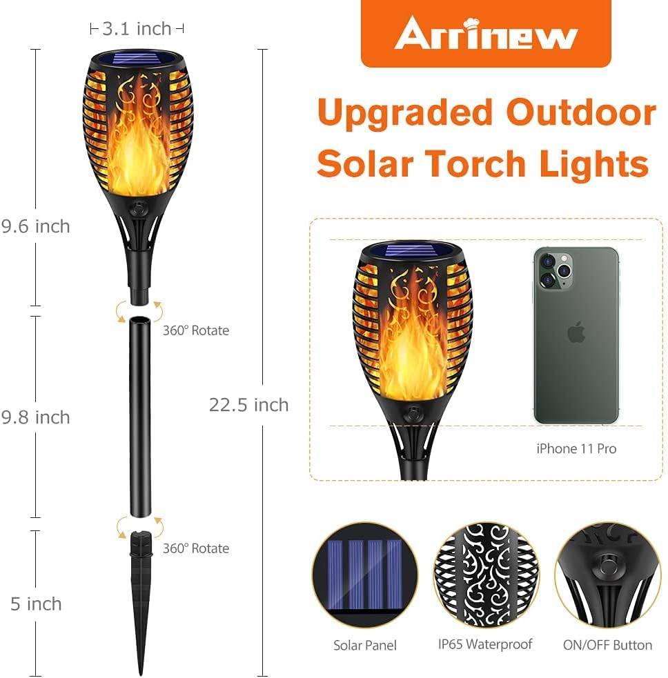 ❤ Crazy Deals Arrinew Upgraded Outdoor Solar Torch Lights, 33 LED Solar Light Torches with Dancing Flickering Flame, Waterproof Landscape Decoration Lights for Garden Pathway Yard Patio Driveway (4 Pack)