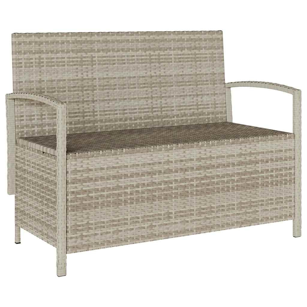 SYDE Banco de Jardín con Almacenaje, Ratán Sintético, Gris Claro | Asiento Exterior con Cojín Desenfundable, Bolsa Impermeable, Resorte de Gas, Lavable