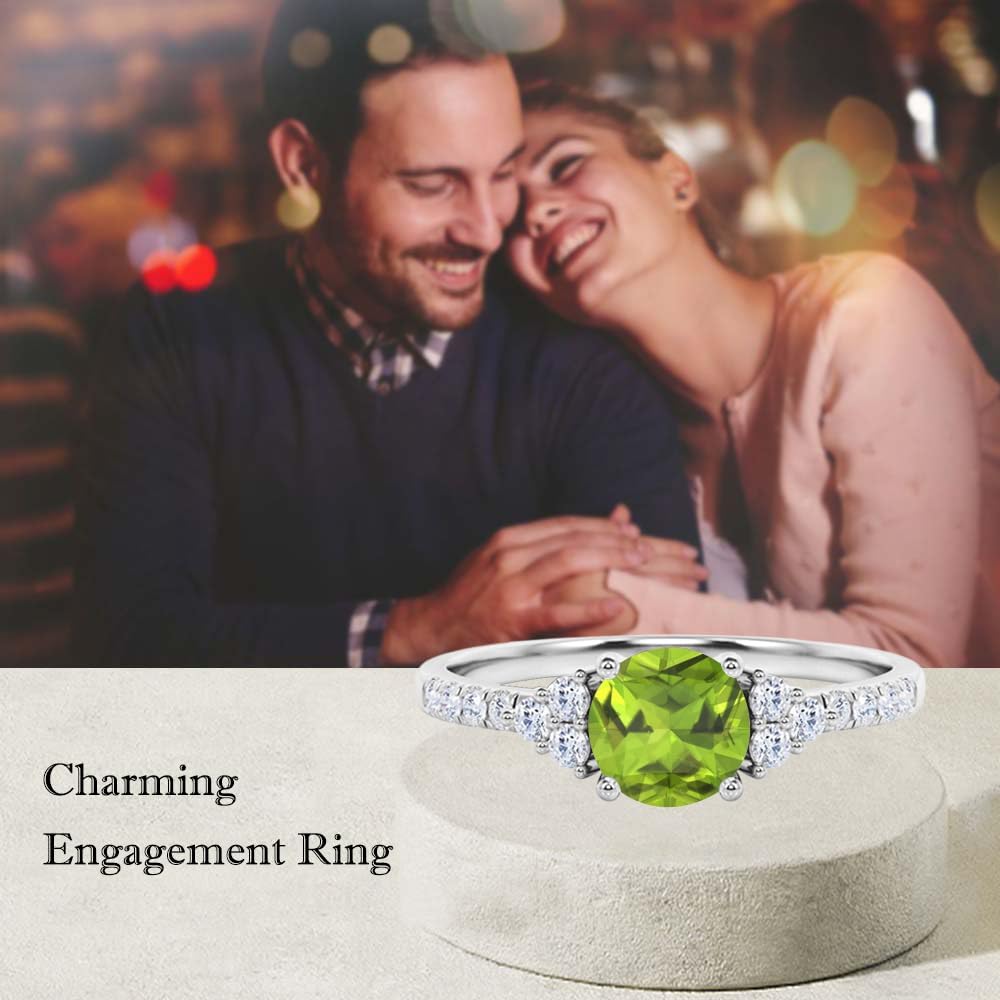 Aihpos 1ct 1.5ct 2ct Peridot Engagement Ring - Round Peridot Rings for Women White Yellow Rose 10K 14K 18K Gold 925 Sterling Silver with Moissanite Peridots Proposal Ring for Women