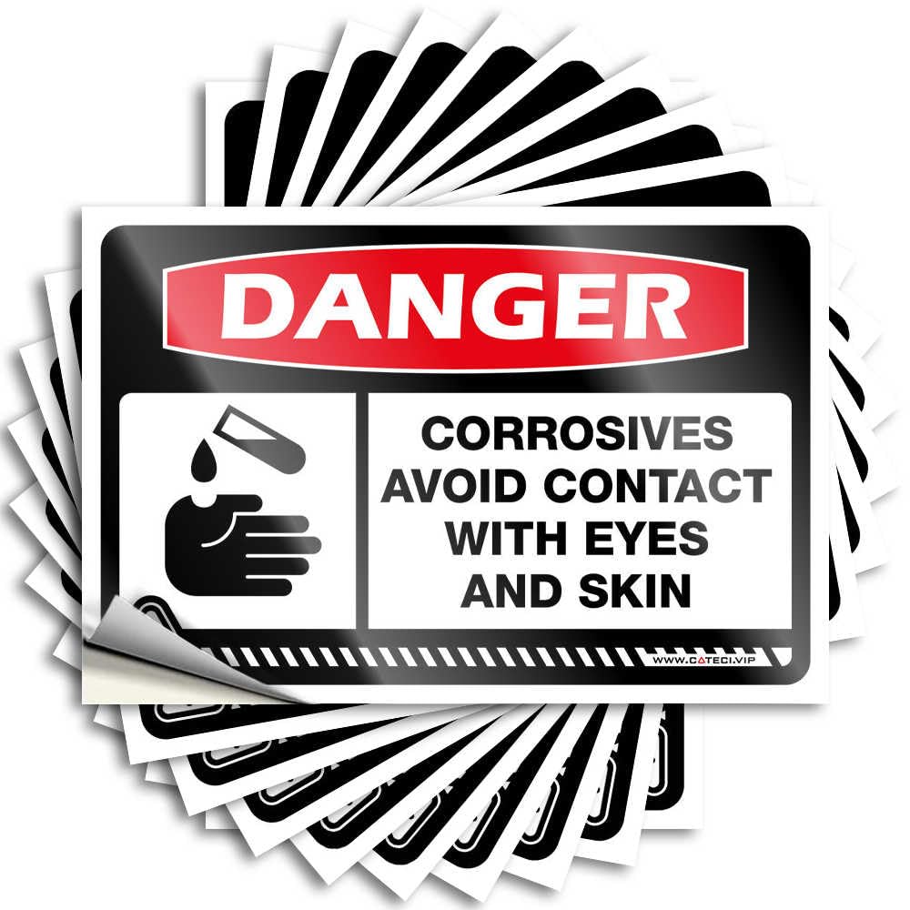 Mechanic Stickers Danger Corrosives Avoid Contact with Eyes and Skin Stickers 10Pcs Car Window Stickers Funny Car Stickers and Decals(12X18CM)