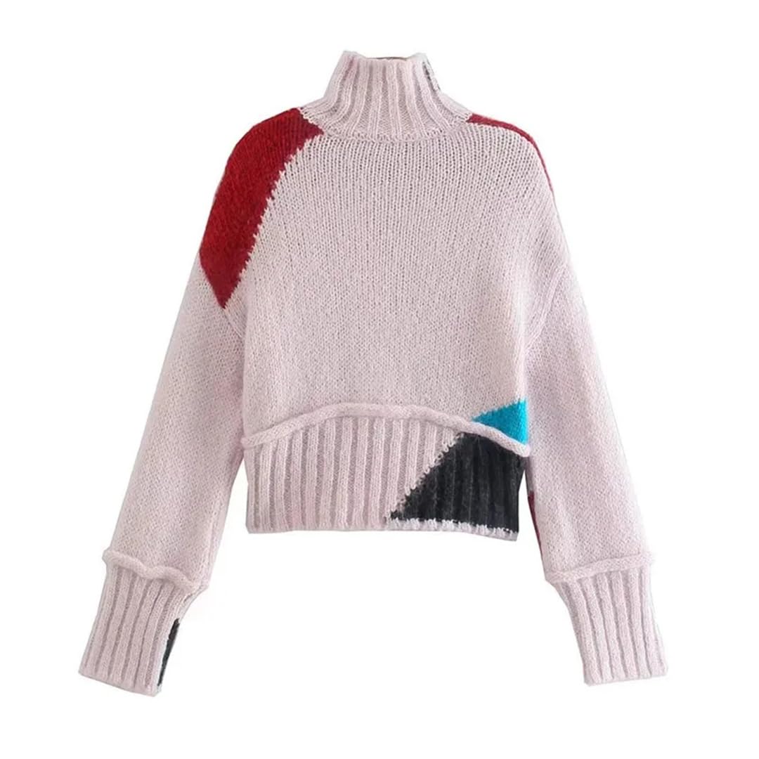Sweter z golfem damski dzianinowy krótki sweter sweter jesień top z długim rękawem