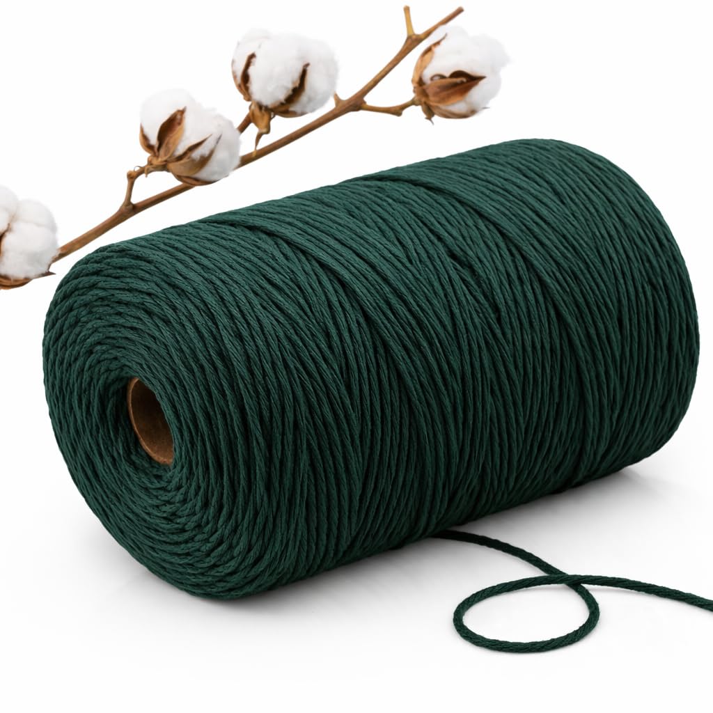 Abio Makramee Garn Grün 2mm 200m Baumwollgarn Macrame Cord Kordel Garn für Makramee Schnur Makrameegarn Baumwollschnur Baumwollkordel Baumwolle Grün 2mm 200m