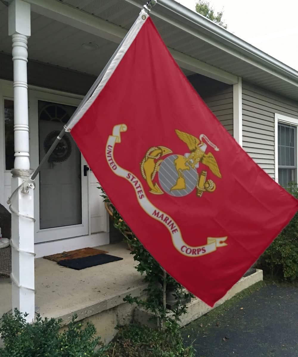 Marine Corps Flag 4x6 Outdoor Double Sided- Heavy Duty 3ply USMC Military Flag- U.S. Marine Corp Flags- Super Durable 4 Rows Stitched Edge Canvas Header with 2 Brass Grommets Marine Corps