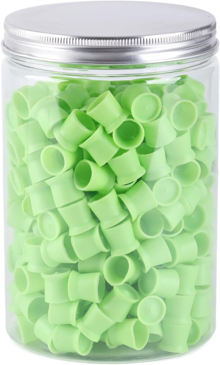 Tattoo Ink Caps 300pcs Medium 14MM Ink Caps Disposable Microblading Makeup Silicone Pigment Ink Caps Eyebrow Lip Eyes Tattoo Pigment Cup for Tattoo Supplies (Green)
