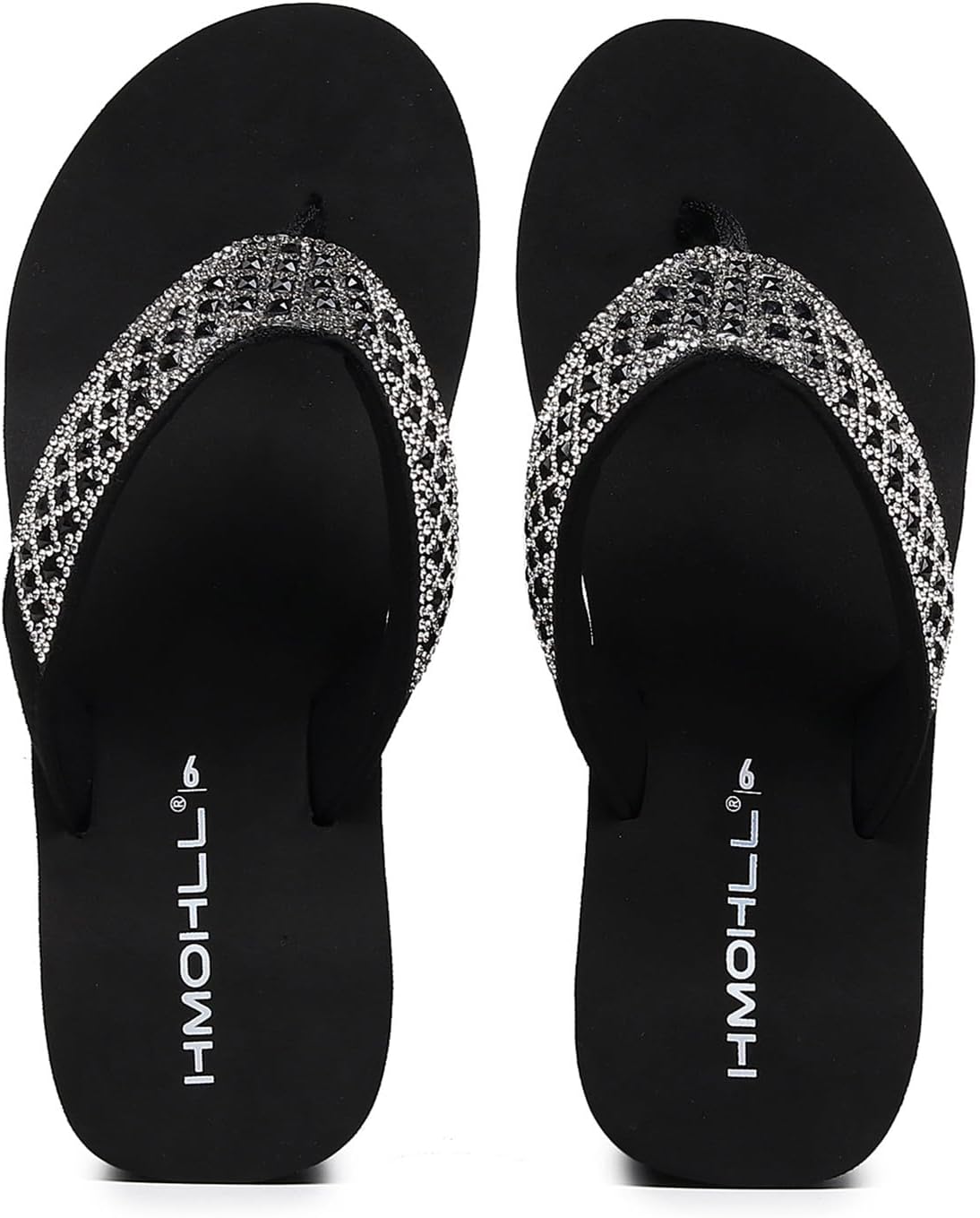 Womens Platform Flip Flops Rhinestone Wedge Sandal Soft Cushion Beach Thong Sandals - Image 5