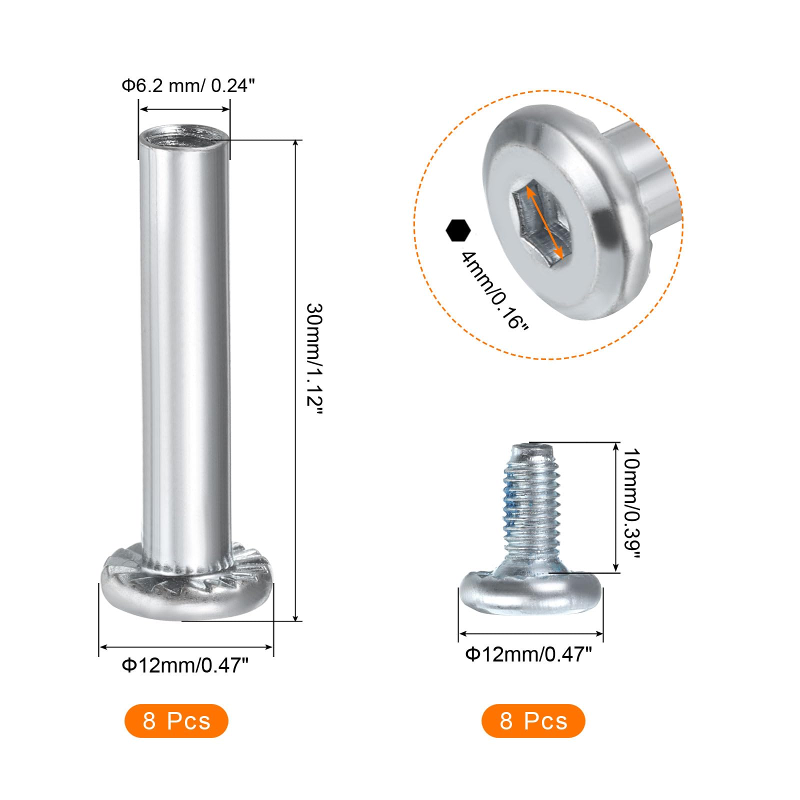 uxcell 8 Pcs Inline Skate Wheel Socket Screws, Roller Skate Replacement Accessories 1.12 x 0.24 Shaft Hex Socket Screws with 2 Pcs Installation Tools