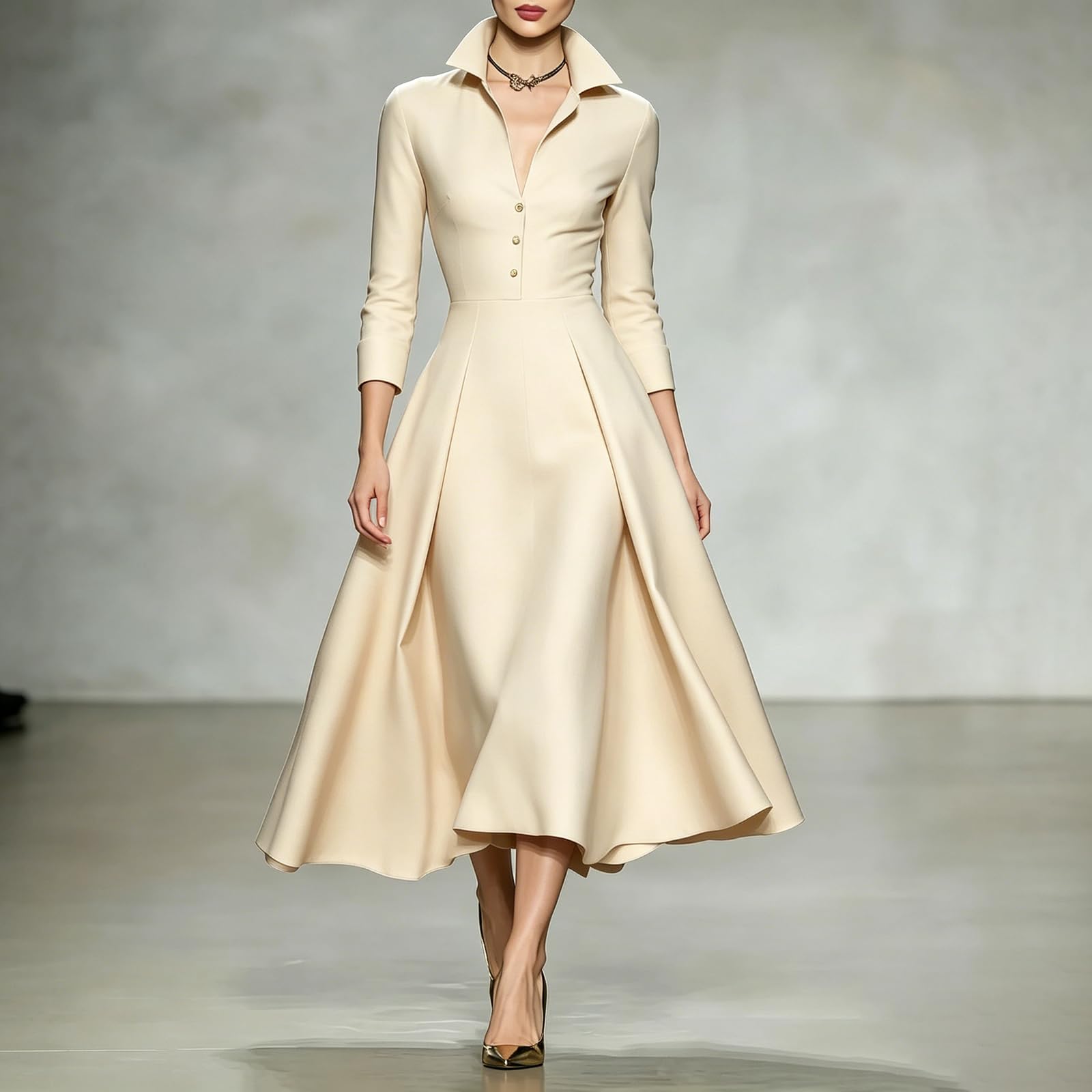 Abendkleider Elegant Für Hochzeit Business Kleid Hochzeitsgast Damen Curvy Festlich Kleider A Linie V Ausschnitt Midikleid Vintage Cocktailkleid Langarm Blusenkleid Winter Herbst